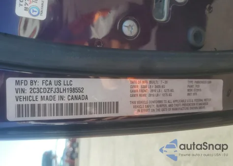 2020 Dodge Challenger R/T Scat Pack z USA, uszkodzony, nr VIN 2C3CDZFJ3LH198552